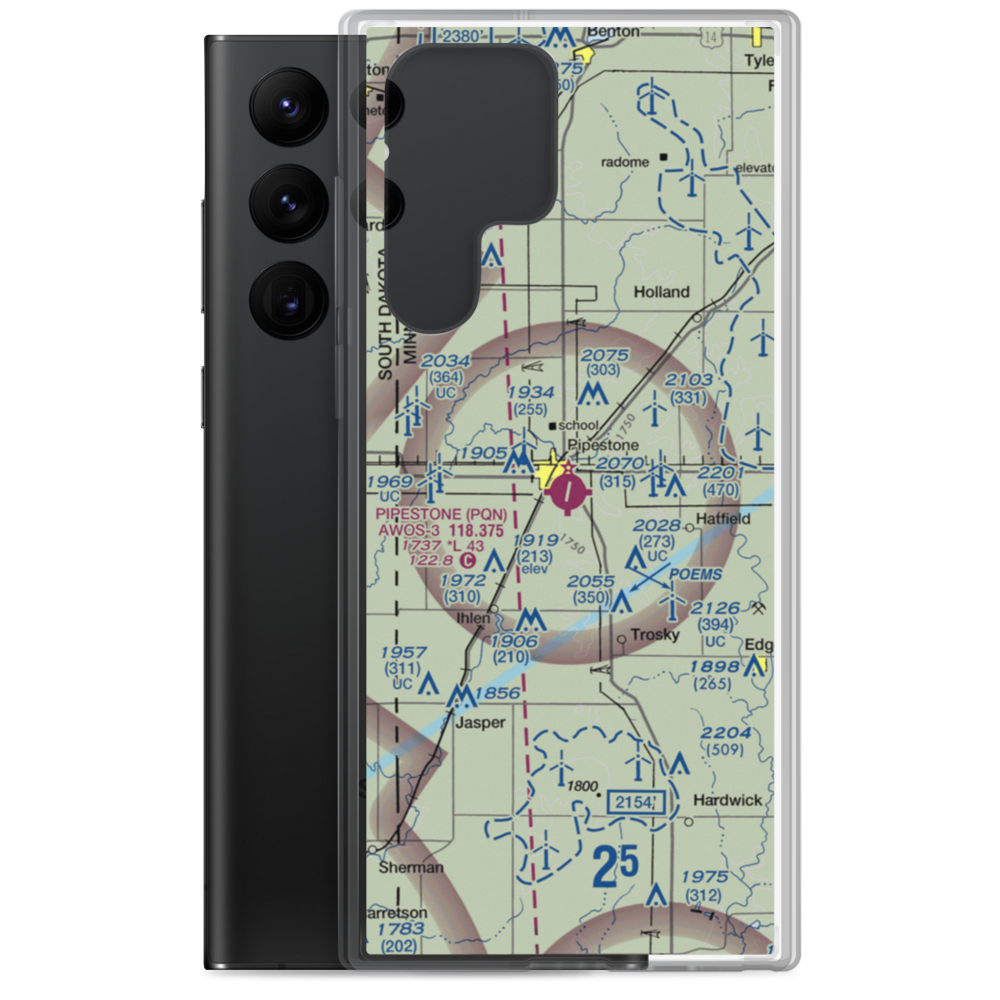 Pipestone Municipal Airport (PQN) VFR Sectional Samsung Case Samsung Galaxy S22 Ultra model shown