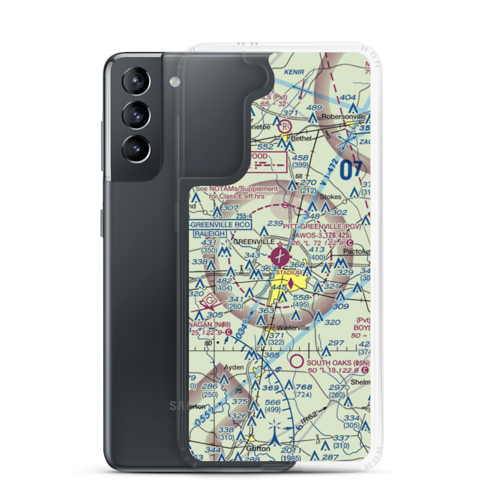 Pitt Greenville Airport (PGV) VFR Sectional Samsung Case Samsung Galaxy S21 model shown