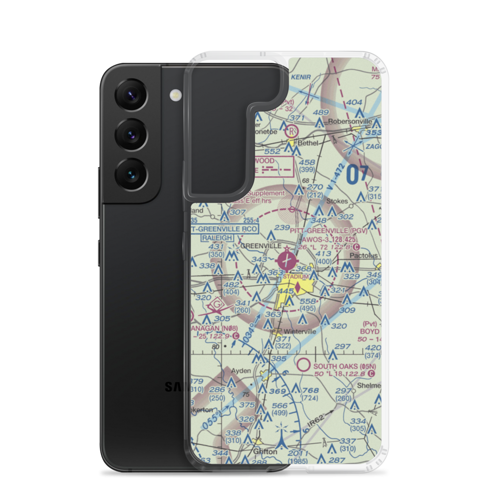 Pitt Greenville Airport (PGV) VFR Sectional Samsung Case Samsung Galaxy S22 model shown