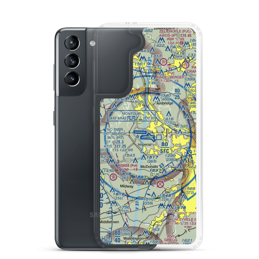 Pittsburgh International Airport (PIT) VFR Sectional Samsung Case Samsung Galaxy S21 model shown