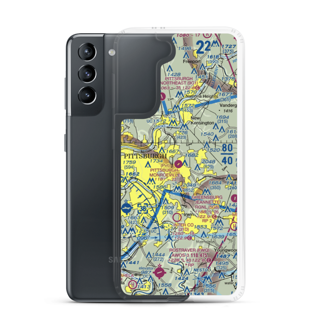 Pittsburgh-Monroeville Airport (15PA) VFR Sectional Samsung Case Samsung Galaxy S21 model shown