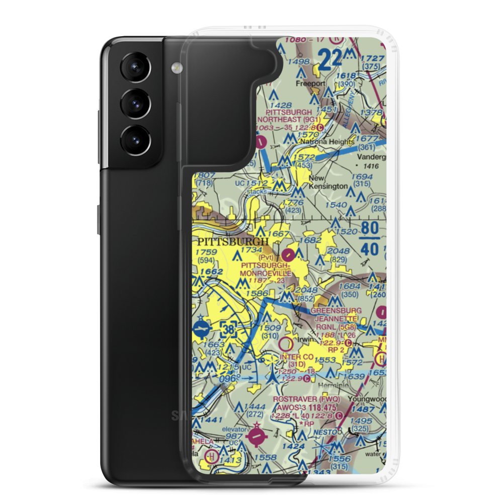 Pittsburgh-Monroeville Airport (4G0) VFR Sectional Samsung Case Samsung Galaxy S21 Plus model shown