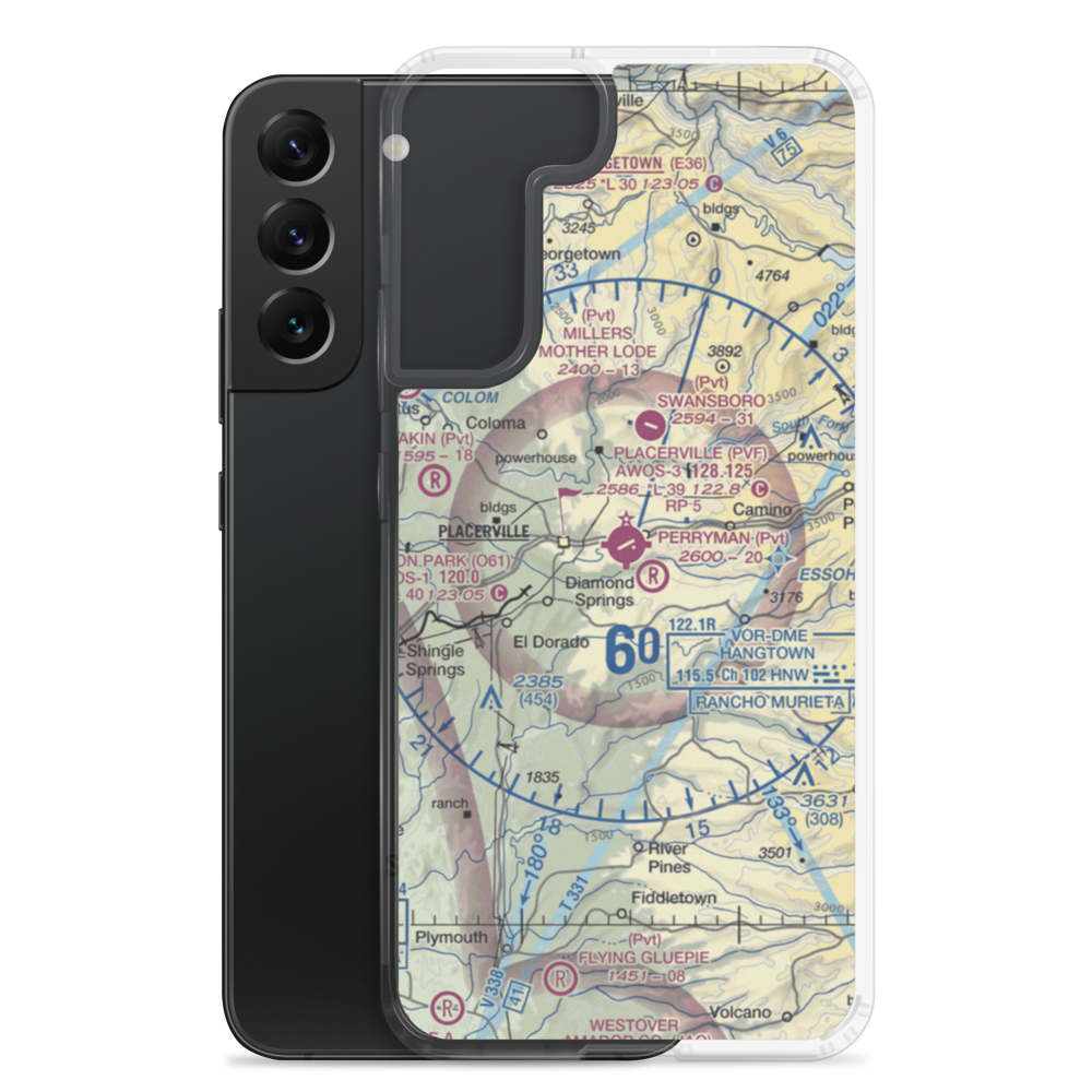 Placerville Airport (PVF) VFR Sectional Samsung Case Samsung Galaxy S22 Plus model shown