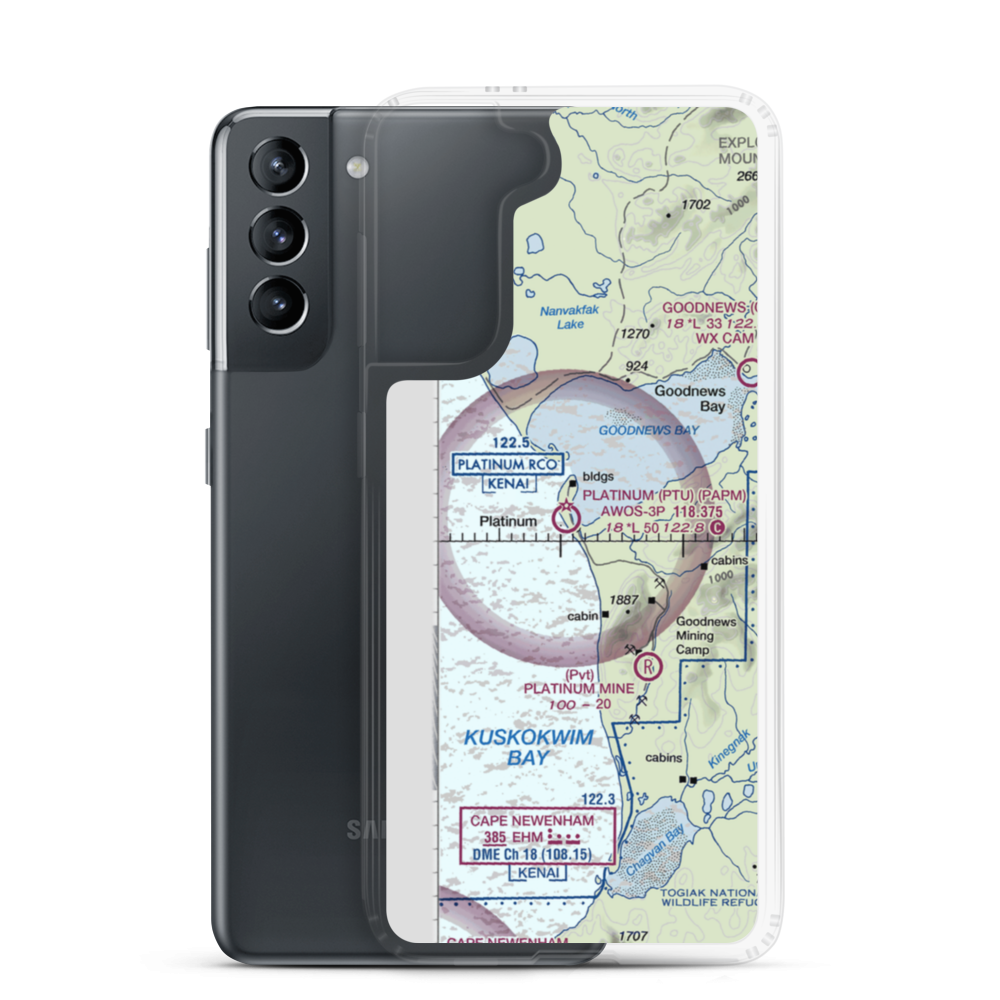 Platinum Airport (PTU) VFR Sectional Samsung Case Samsung Galaxy S21 model shown
