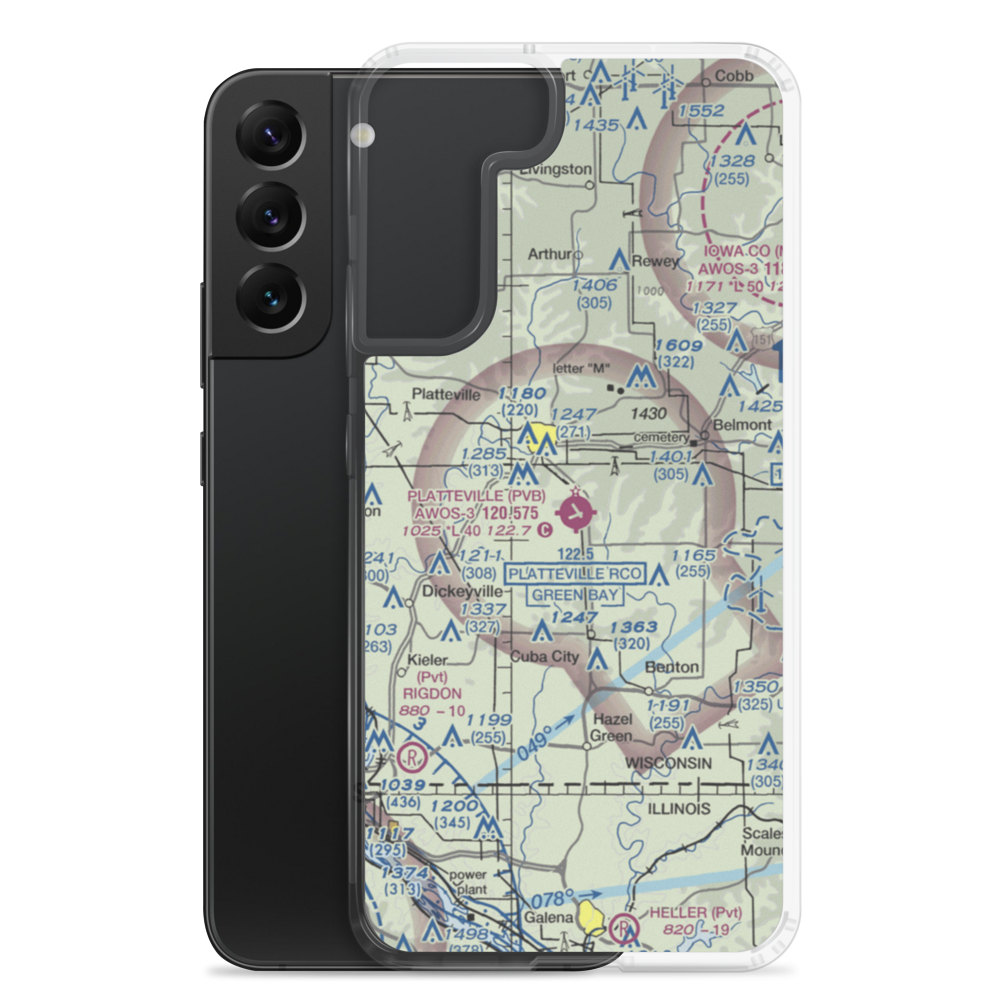 Platteville Municipal Airport (PVB) VFR Sectional Samsung Case Samsung Galaxy S22 Plus model shown
