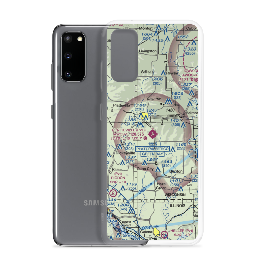 Platteville Municipal Airport (PVB) VFR Sectional Samsung Case Samsung Galaxy S20 model shown