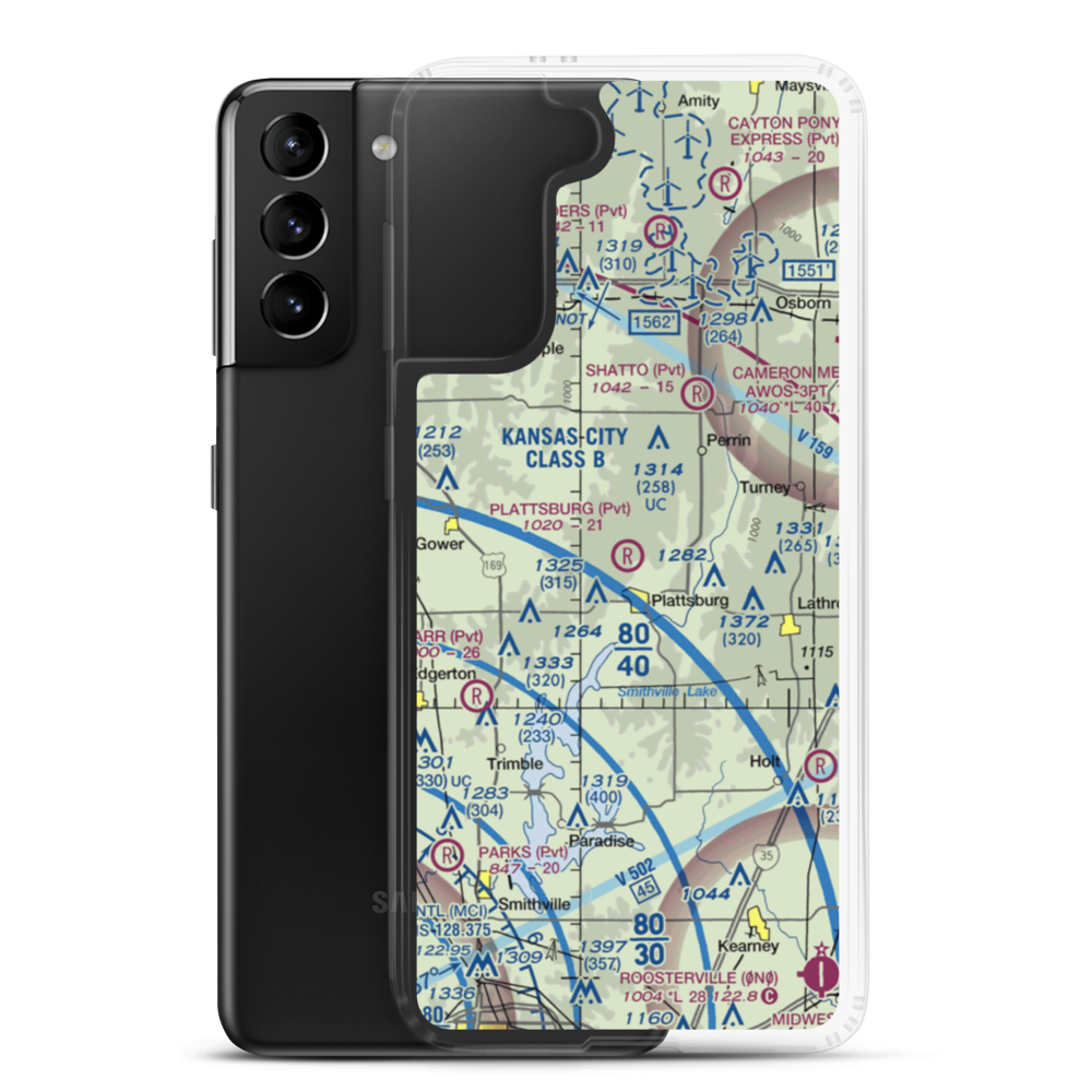 Plattsburg Airpark (5MO) VFR Sectional Samsung Case Samsung Galaxy S21 Plus model shown