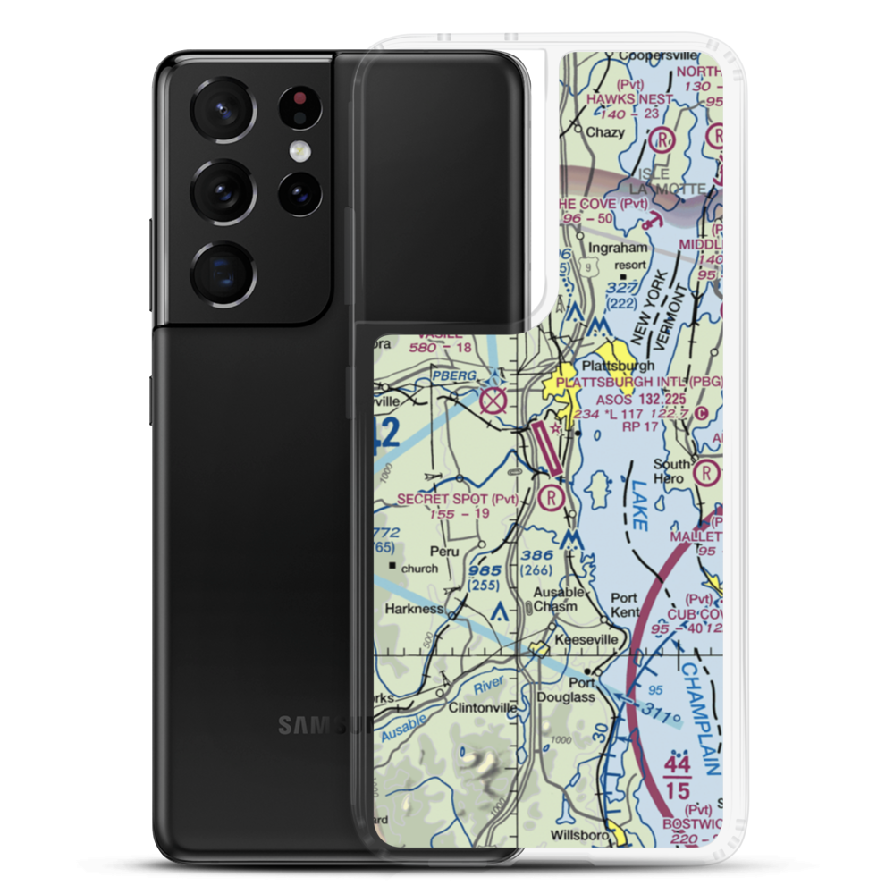 Plattsburgh International Airport (PBG) VFR Sectional Samsung Case Samsung Galaxy S21 Ultra model shown