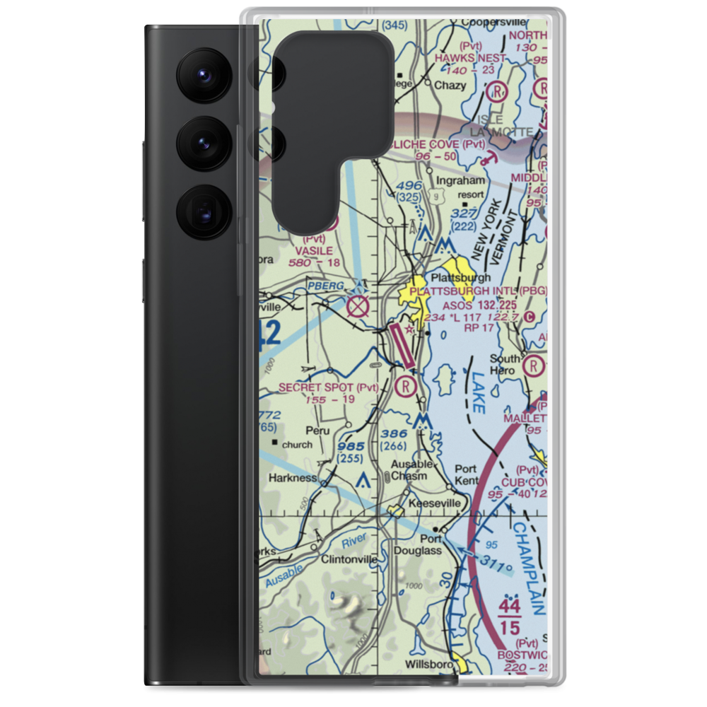 Plattsburgh International Airport (PBG) VFR Sectional Samsung Case Samsung Galaxy S22 Ultra model shown