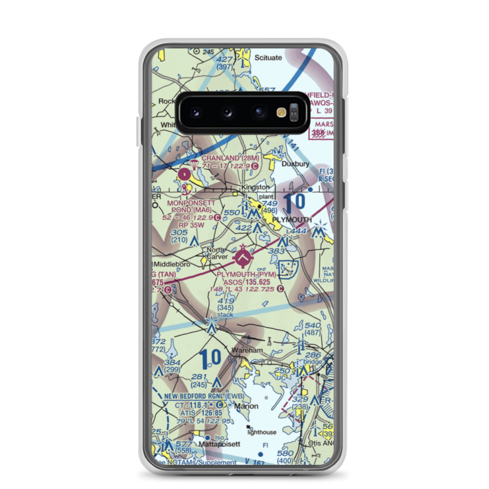 Plymouth Municipal Airport (PYM) VFR Sectional Samsung Case Samsung Galaxy S10 model shown
