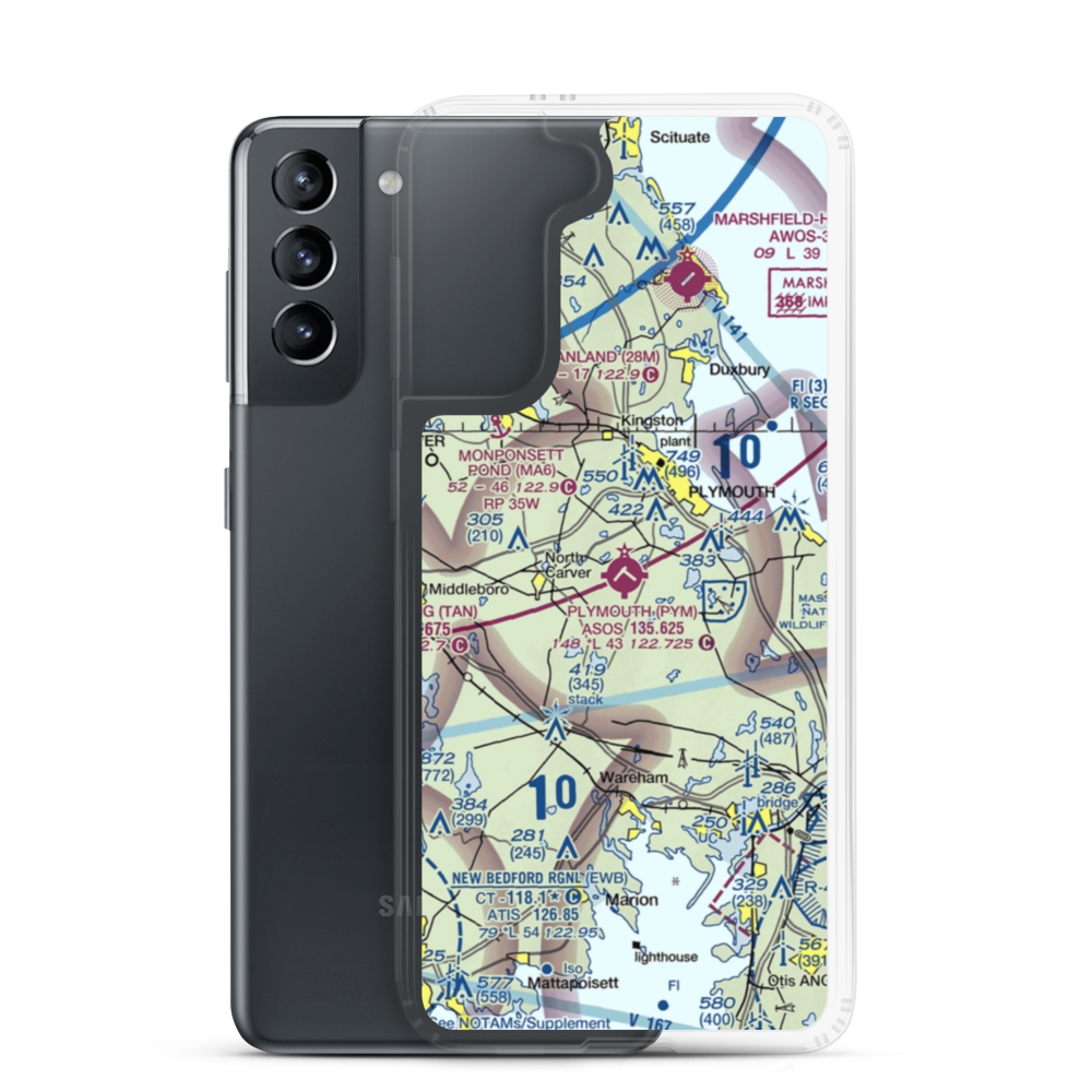 Plymouth Municipal Airport (PYM) VFR Sectional Samsung Case Samsung Galaxy S21 model shown