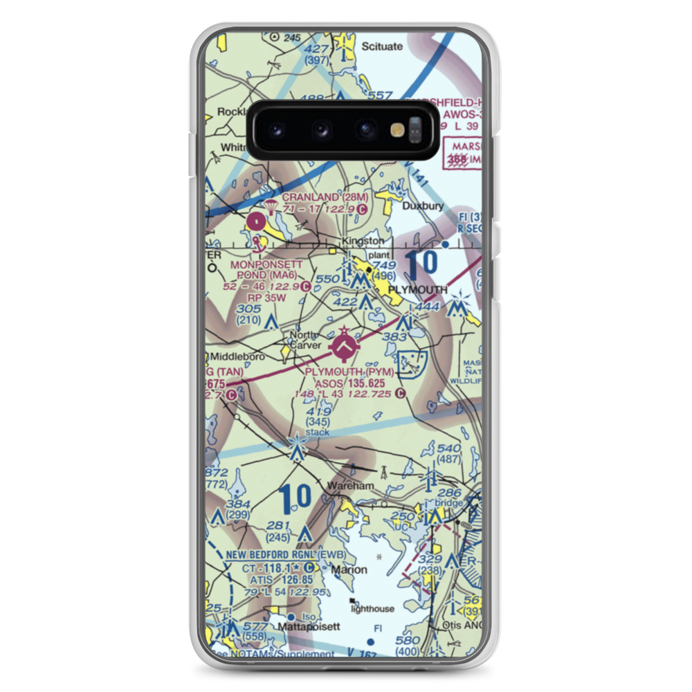 Plymouth Municipal Airport (PYM) VFR Sectional Samsung Case Samsung Galaxy S10+ model shown