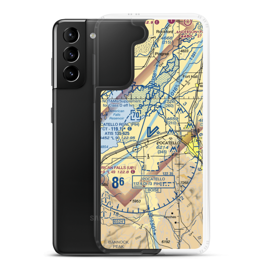 Pocatello Regional Airport (PIH) VFR Sectional Samsung Case Samsung Galaxy S21 Plus model shown
