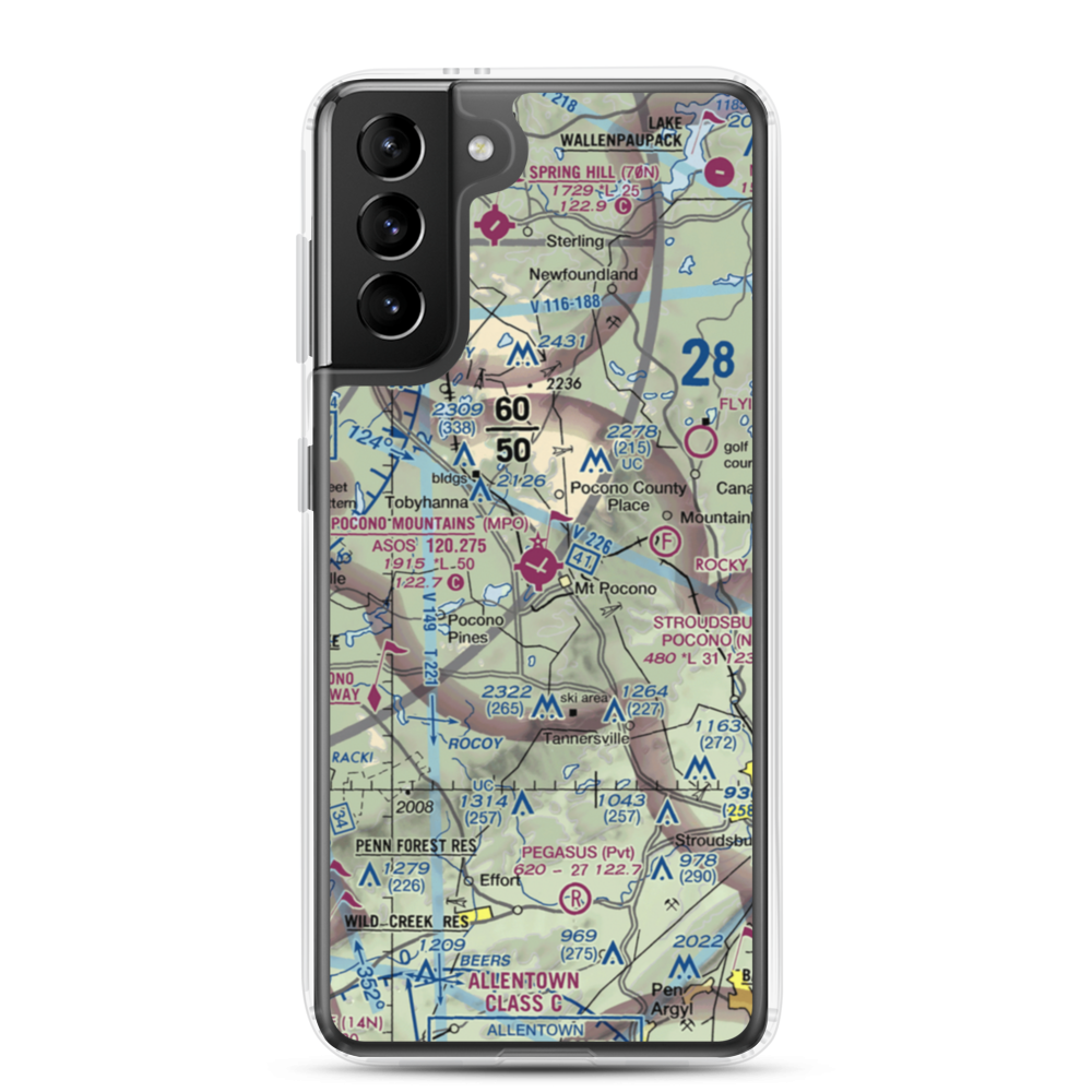 Pocono Mountains Municipal Airport (MPO) VFR Sectional Samsung Case Samsung Galaxy S21 Plus model shown