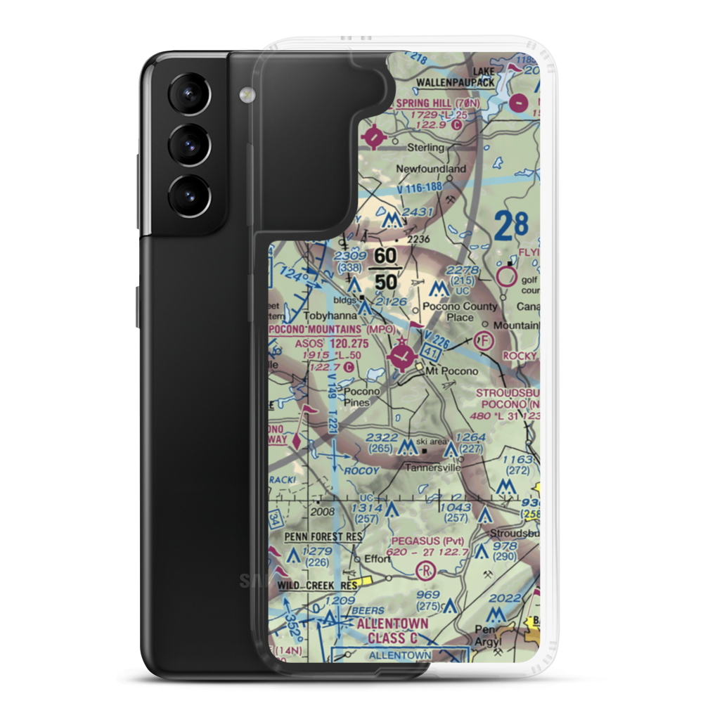 Pocono Mountains Municipal Airport (MPO) VFR Sectional Samsung Case Samsung Galaxy S21 Plus model shown