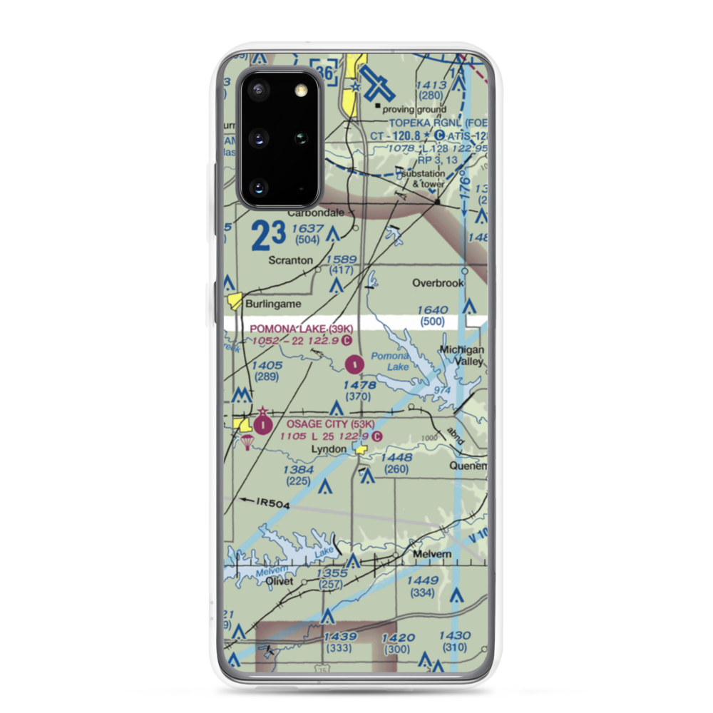 Pomona Lake Airport (39K) VFR Sectional Samsung Case Samsung Galaxy S20 Plus model shown