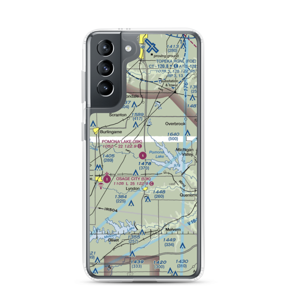 Pomona Lake Airport (39K) VFR Sectional Samsung Case Samsung Galaxy S21 model shown