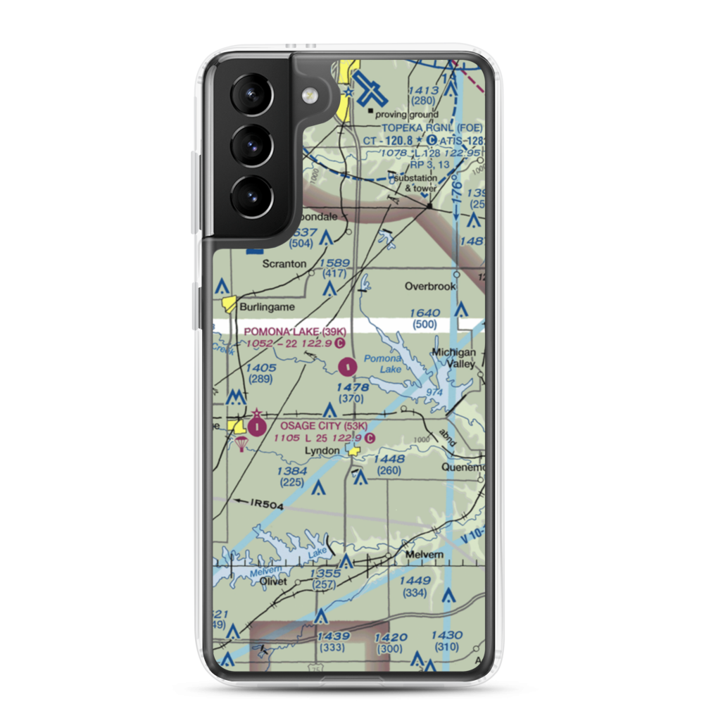 Pomona Lake Airport (39K) VFR Sectional Samsung Case Samsung Galaxy S21 Plus model shown