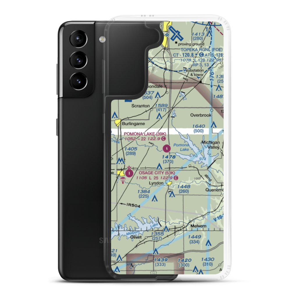 Pomona Lake Airport (39K) VFR Sectional Samsung Case Samsung Galaxy S21 Plus model shown