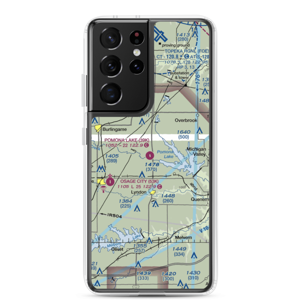 Pomona Lake Airport (39K) VFR Sectional Samsung Case Samsung Galaxy S21 Ultra model shown