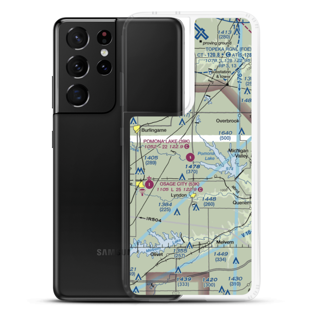 Pomona Lake Airport (39K) VFR Sectional Samsung Case Samsung Galaxy S21 Ultra model shown