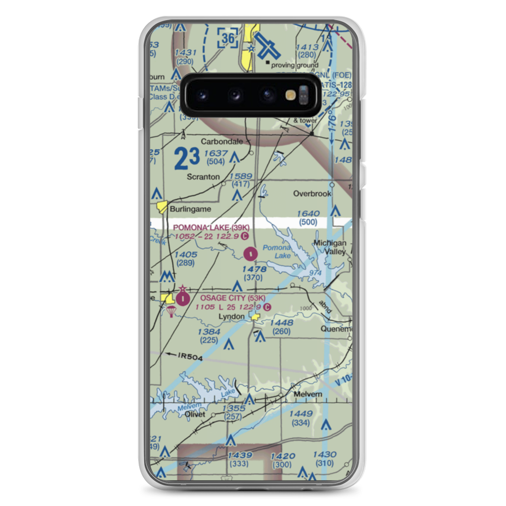 Pomona Lake Airport (39K) VFR Sectional Samsung Case Samsung Galaxy S10+ model shown