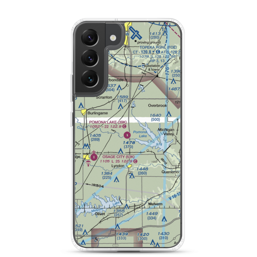 Pomona Lake Airport (39K) VFR Sectional Samsung Case Samsung Galaxy S22 Plus model shown