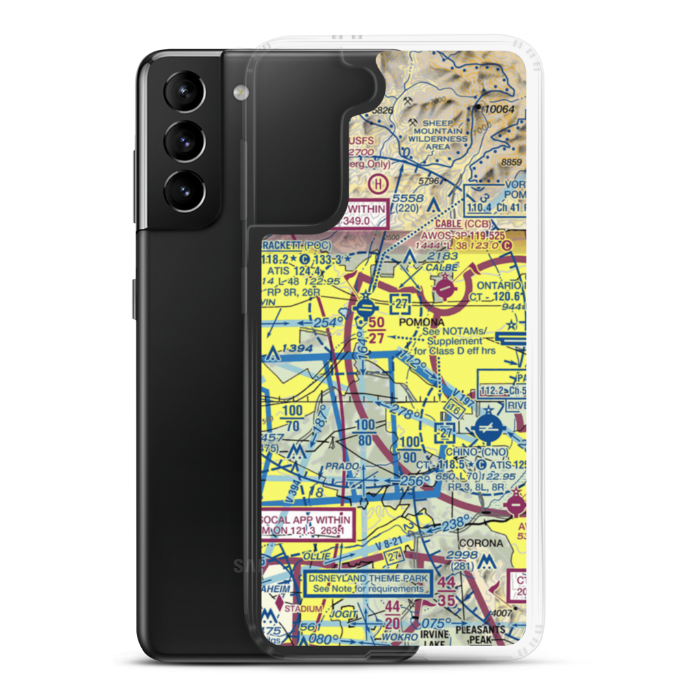 Pomona Superior Court Heliport (99L) VFR Sectional Samsung Case Samsung Galaxy S21 Plus model shown