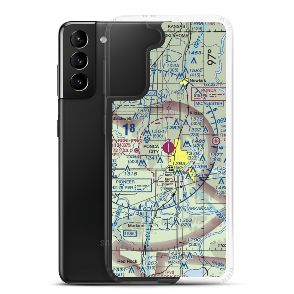 Ponca City Regional Airport (PNC) VFR Sectional Samsung Case Samsung Galaxy S21 Plus model shown