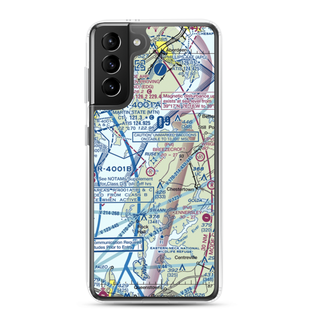 Pond View Private Airport (0MD4) VFR Sectional Samsung Case Samsung Galaxy S21 Plus model shown