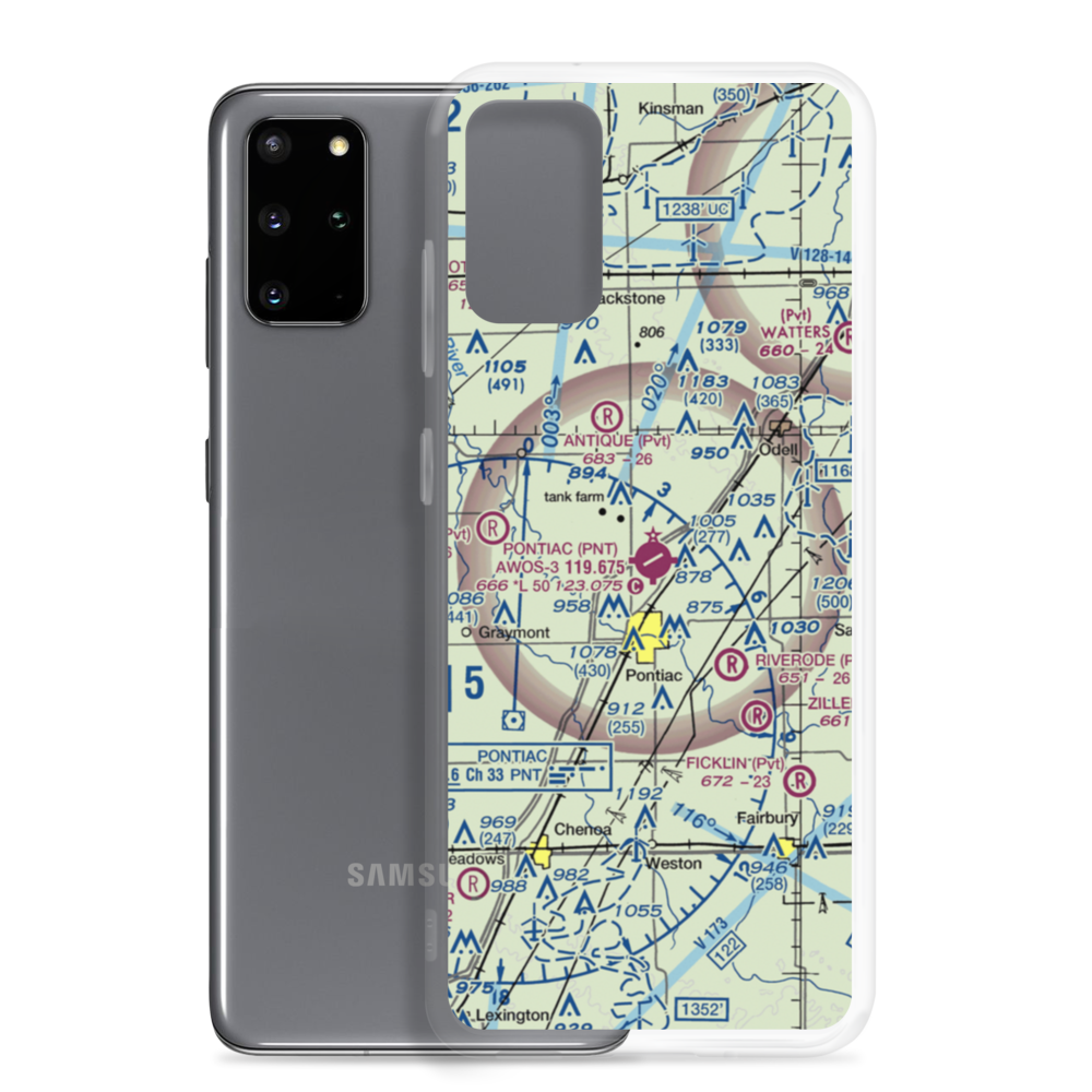 Pontiac Municipal Airport (PNT) VFR Sectional Samsung Case Samsung Galaxy S20 Plus model shown