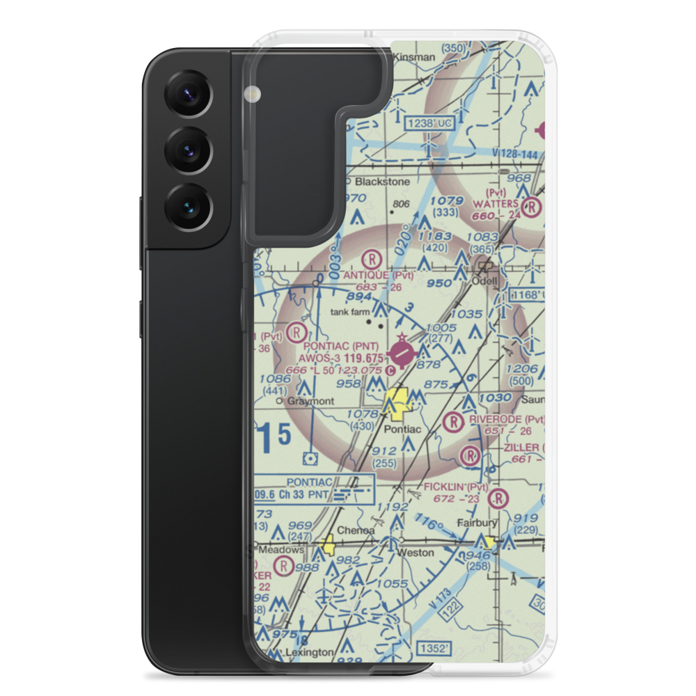 Pontiac Municipal Airport (PNT) VFR Sectional Samsung Case Samsung Galaxy S22 Plus model shown