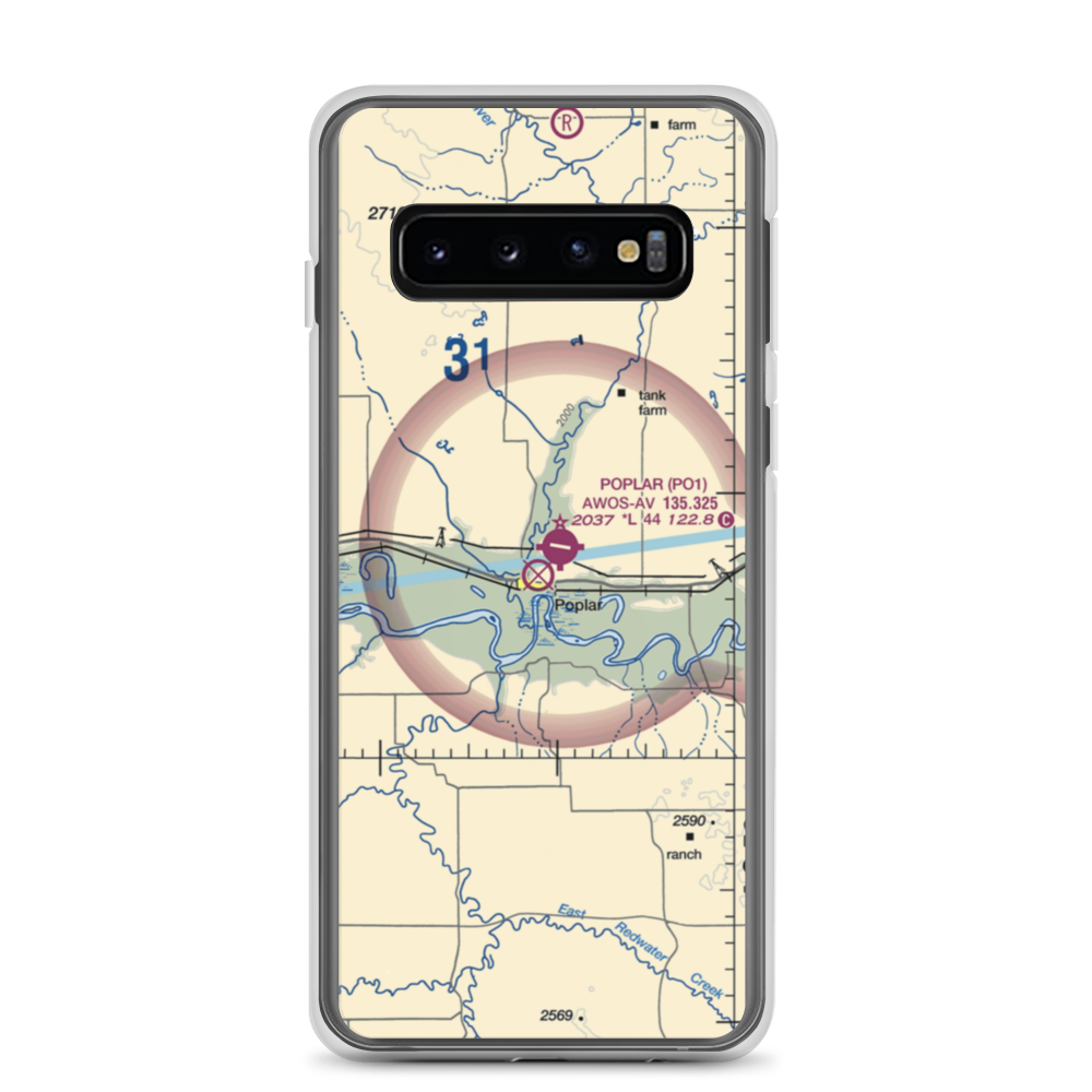 Poplar Airport (42S) VFR Sectional Samsung Case Samsung Galaxy S10 model shown