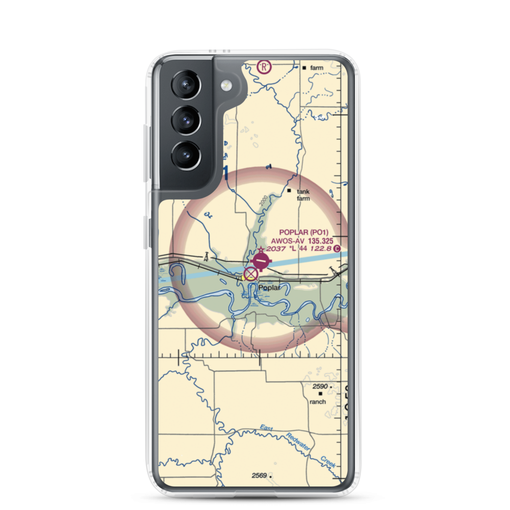 Poplar Airport (42S) VFR Sectional Samsung Case Samsung Galaxy S21 model shown