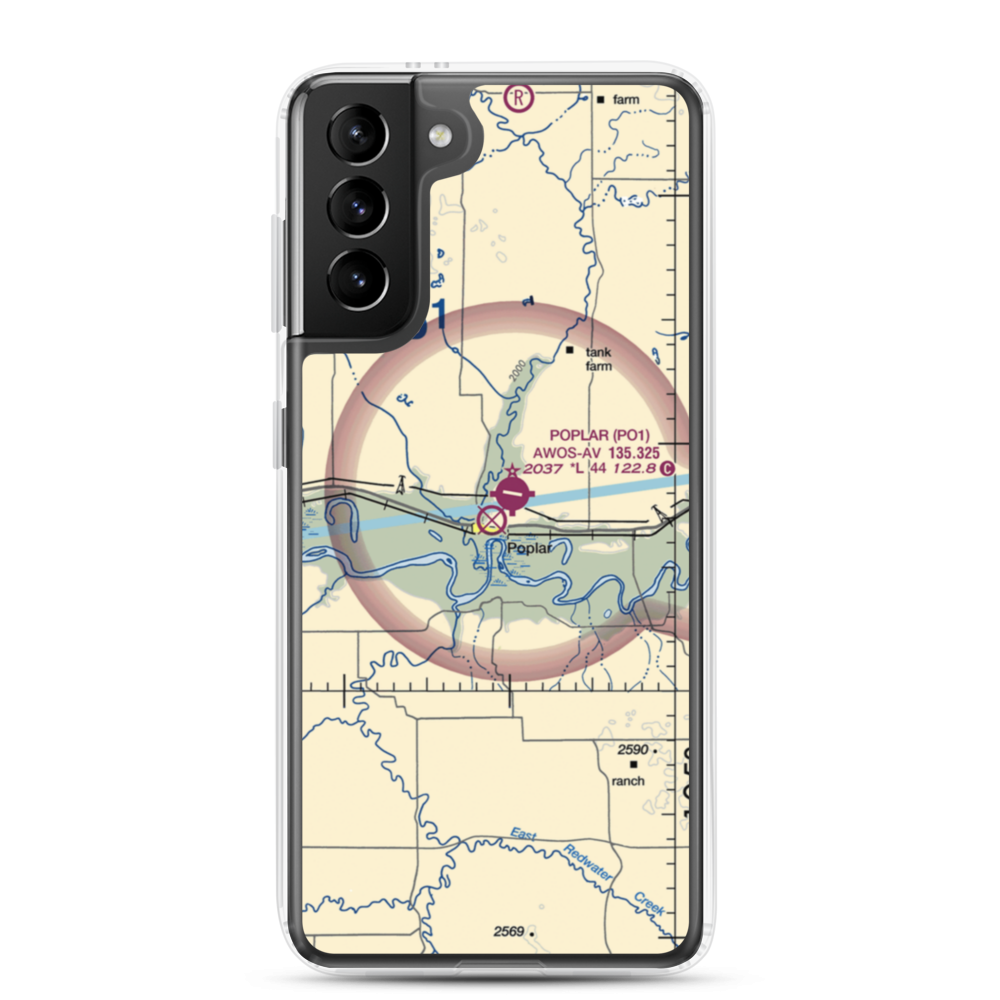 Poplar Airport (42S) VFR Sectional Samsung Case Samsung Galaxy S21 Plus model shown