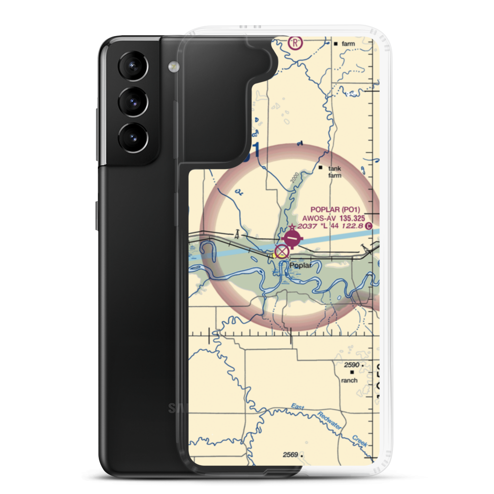 Poplar Airport (42S) VFR Sectional Samsung Case Samsung Galaxy S21 Plus model shown