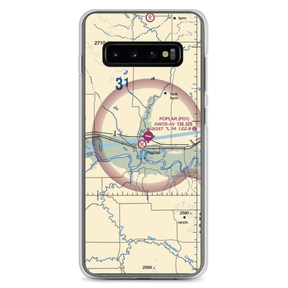 Poplar Airport (42S) VFR Sectional Samsung Case Samsung Galaxy S10+ model shown