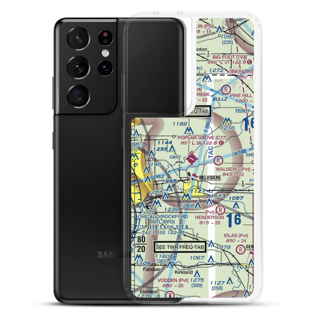 Poplar Grove Airport (C77) VFR Sectional Samsung Case Samsung Galaxy S21 model shown