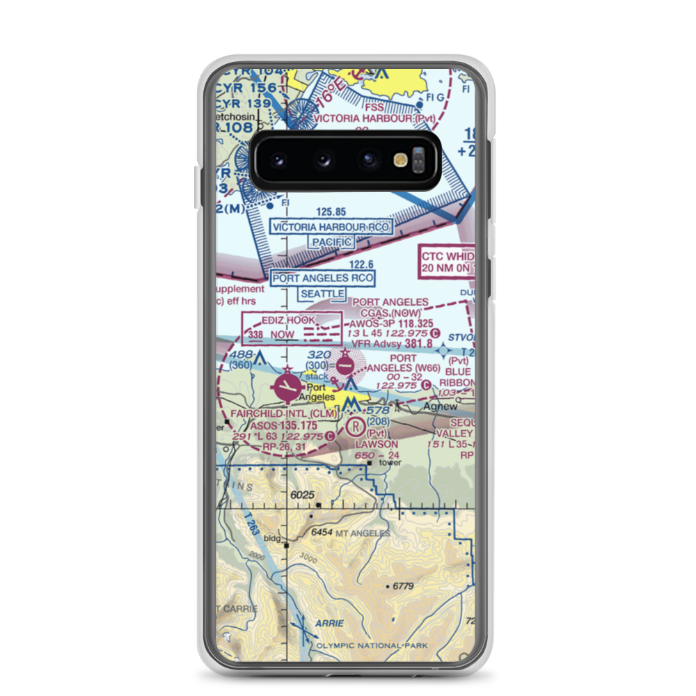 Port Angeles Cgas Airport (NOW) VFR Sectional Samsung Case Samsung Galaxy S10 model shown