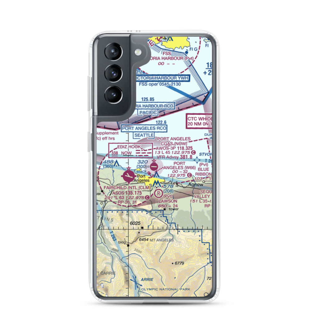 Port Angeles Cgas Airport (NOW) VFR Sectional Samsung Case Samsung Galaxy S21 model shown