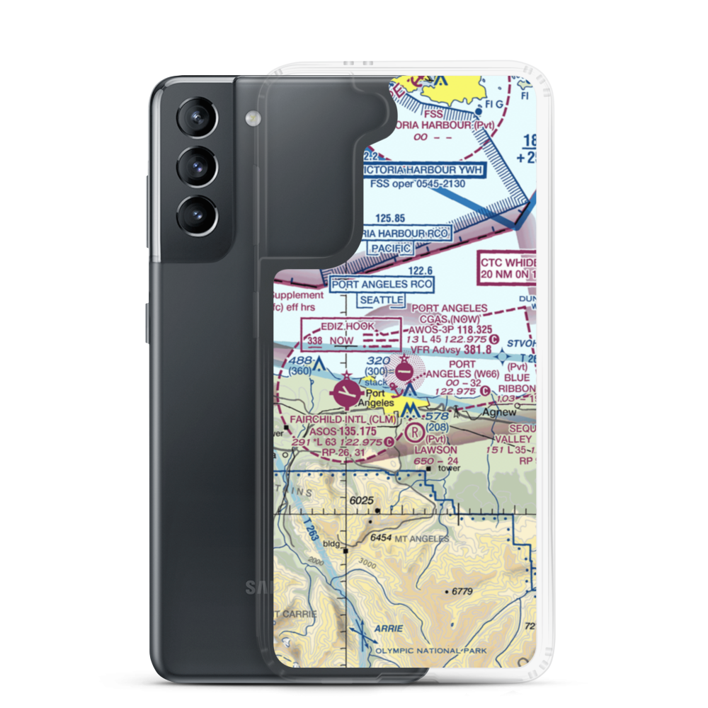 Port Angeles Cgas Airport (NOW) VFR Sectional Samsung Case Samsung Galaxy S21 model shown