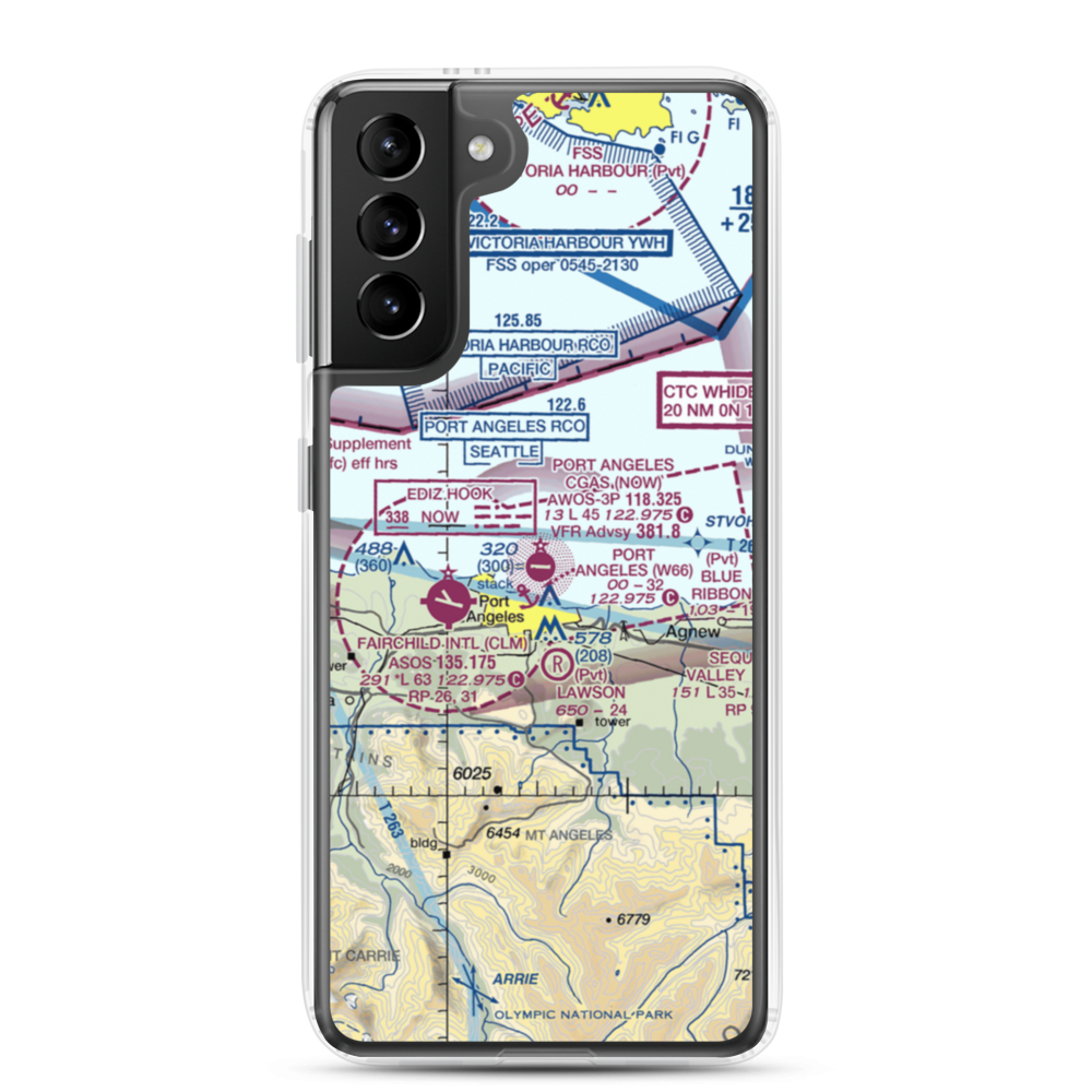 Port Angeles Cgas Airport (NOW) VFR Sectional Samsung Case Samsung Galaxy S21 Plus model shown