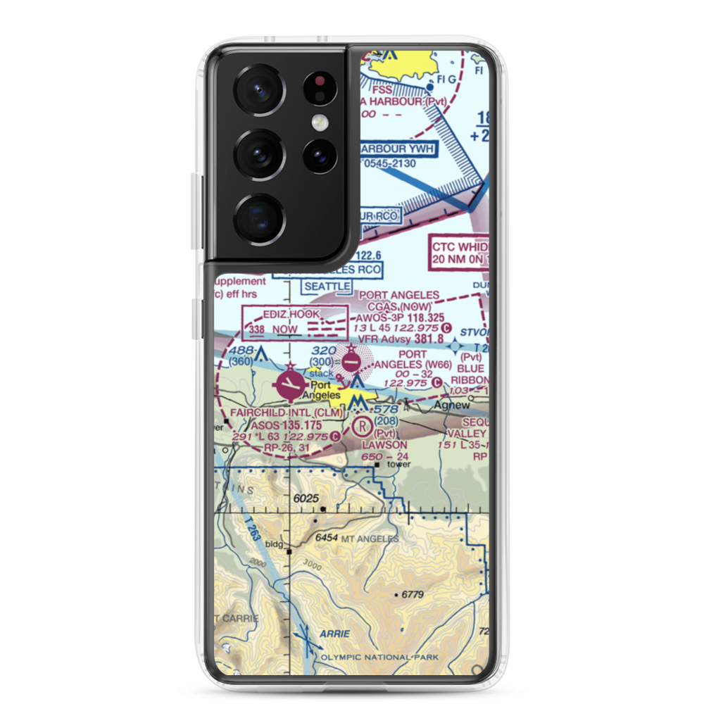 Port Angeles Cgas Airport (NOW) VFR Sectional Samsung Case Samsung Galaxy S21 Ultra model shown