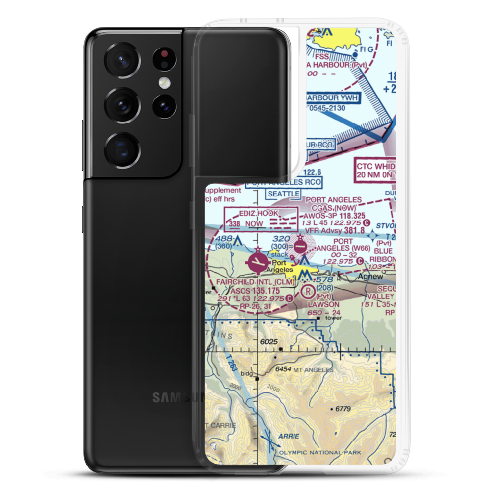 Port Angeles Cgas Airport (NOW) VFR Sectional Samsung Case Samsung Galaxy S21 Ultra model shown