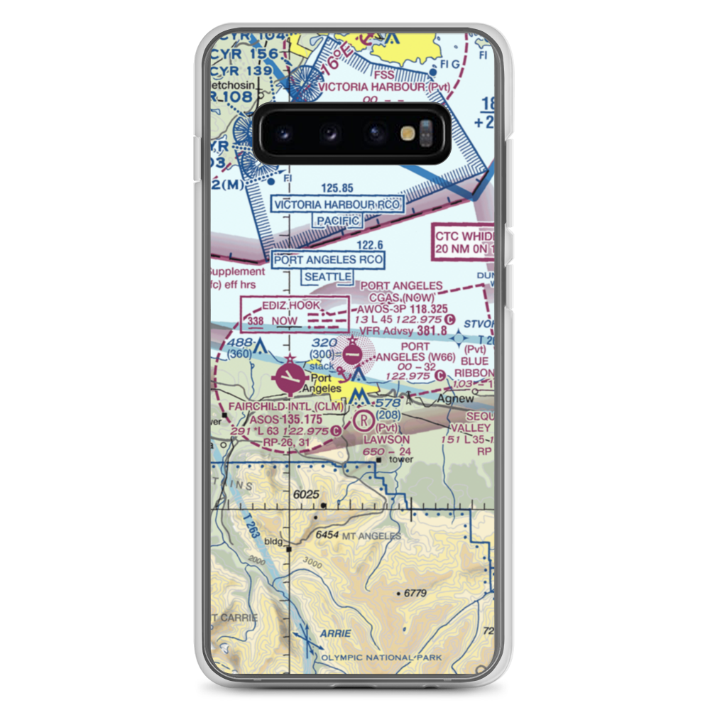 Port Angeles Cgas Airport (NOW) VFR Sectional Samsung Case Samsung Galaxy S10+ model shown