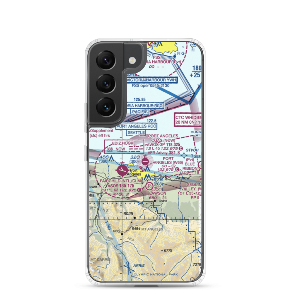 Port Angeles Cgas Airport (NOW) VFR Sectional Samsung Case Samsung Galaxy S22 model shown