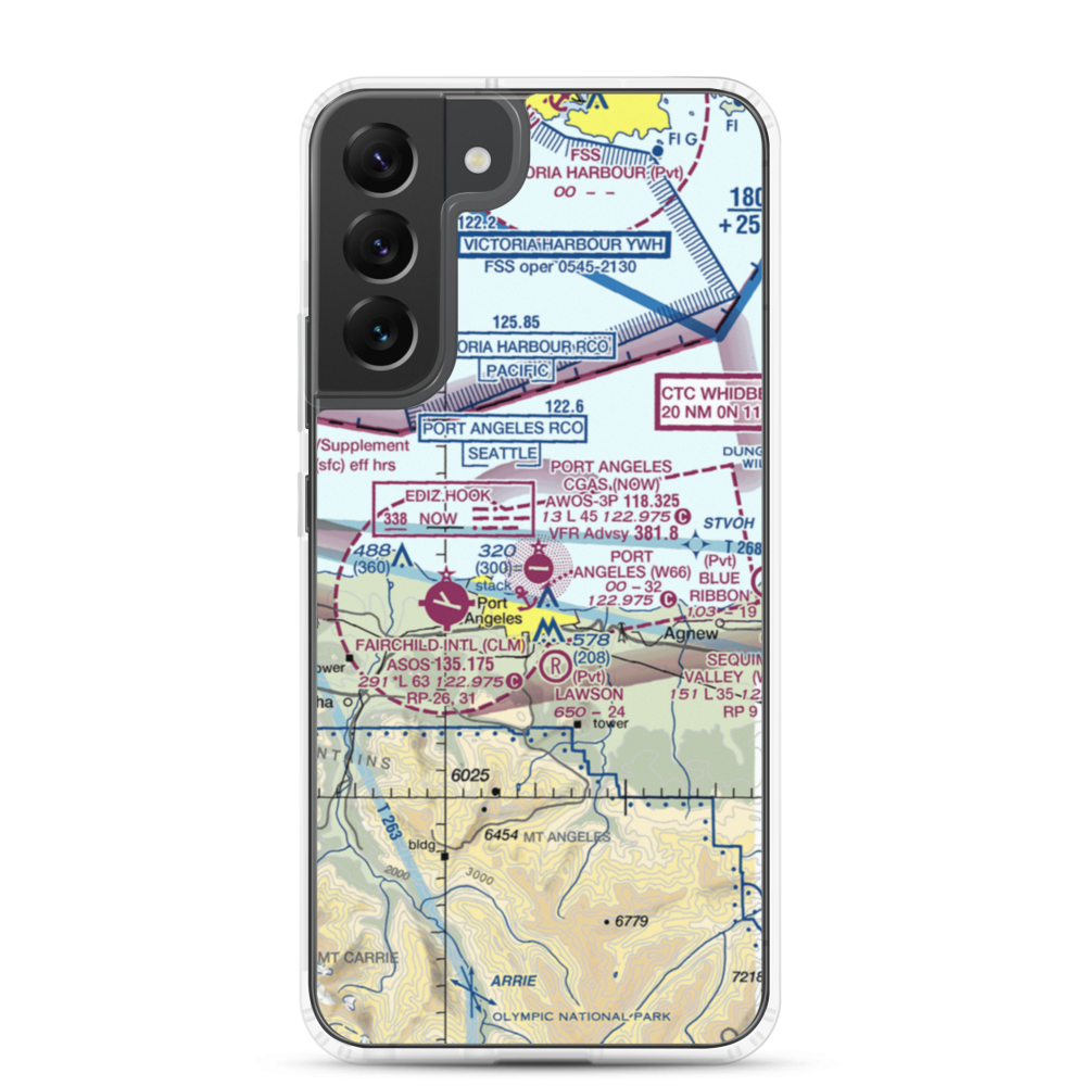 Port Angeles Cgas Airport (NOW) VFR Sectional Samsung Case Samsung Galaxy S22 Plus model shown