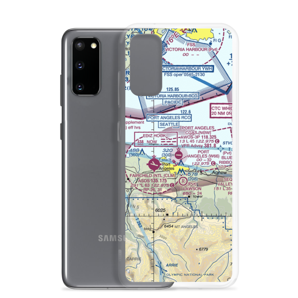 Port Angeles Cgas Airport (NOW) VFR Sectional Samsung Case Samsung Galaxy S20 model shown