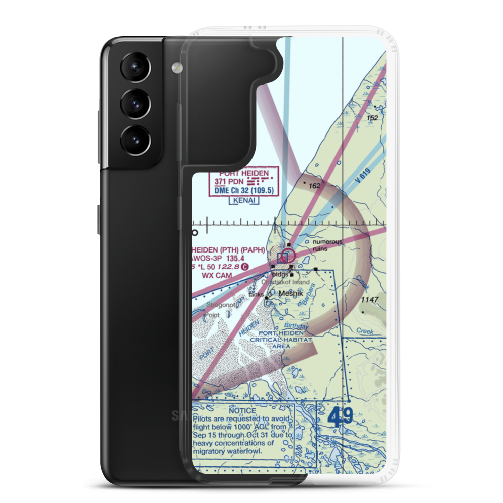 Port Heiden Airport (PTH) VFR Sectional Samsung Case Samsung Galaxy S21 Plus model shown