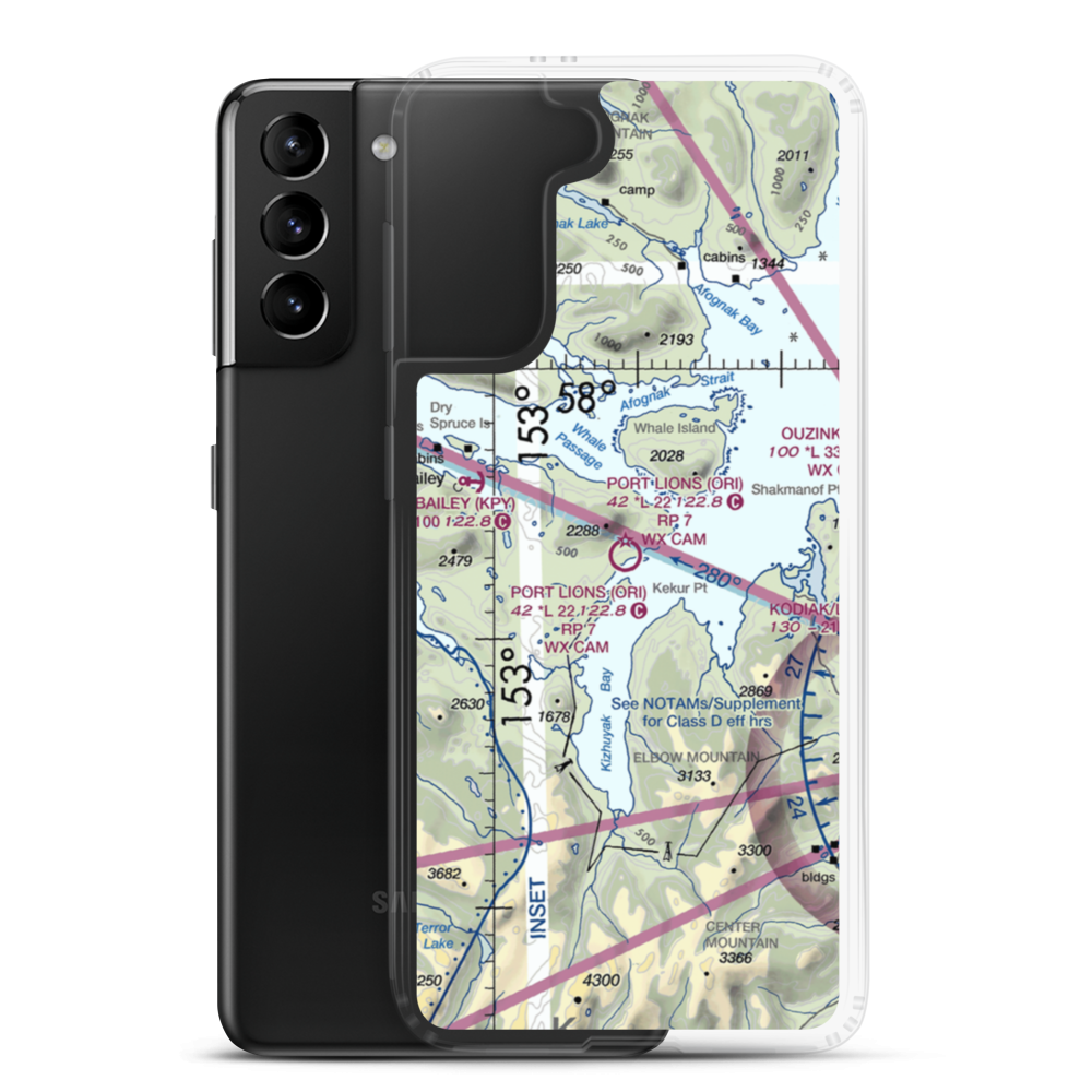 Port Lions Airport (ORI) VFR Sectional Samsung Case Samsung Galaxy S21 Plus model shown